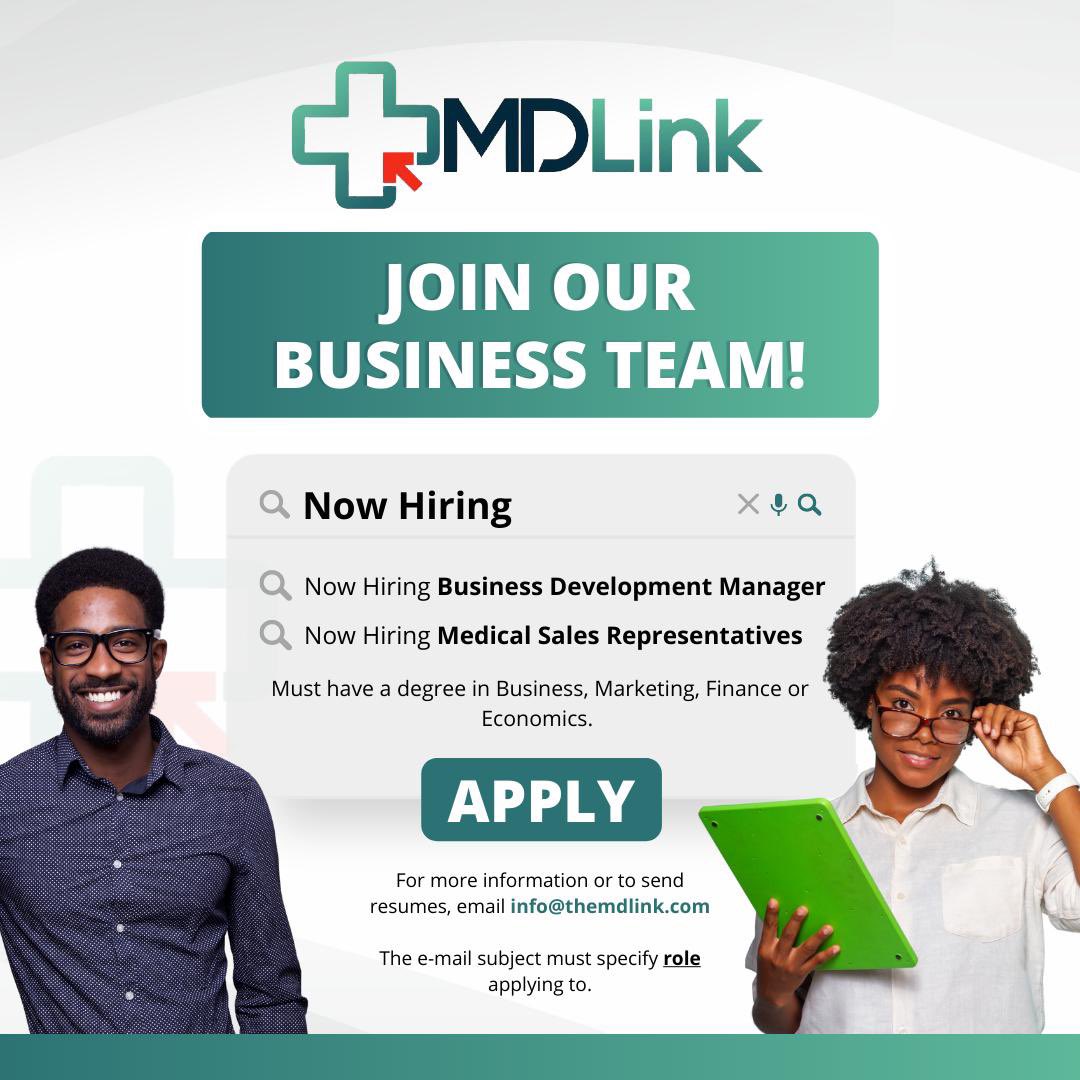 MDLinkHealth's tweet photo. We’re hiring! RT or share with a friend please 👩🏽‍💻🧑🏾‍💻 🩺 
#LinkUp https://t.co/RF1QzgLV0b