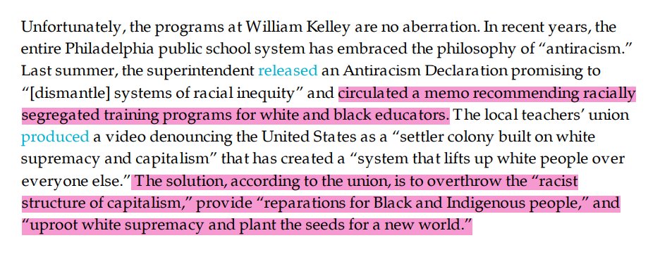 Strategic move: hyperlink to the "Antiracism Declaration," but not the alleged memo recommending racially segregated teaching programs. And the video? Not from union, and the teacher says literally none of the things Rufo represents as quotes:  8/9