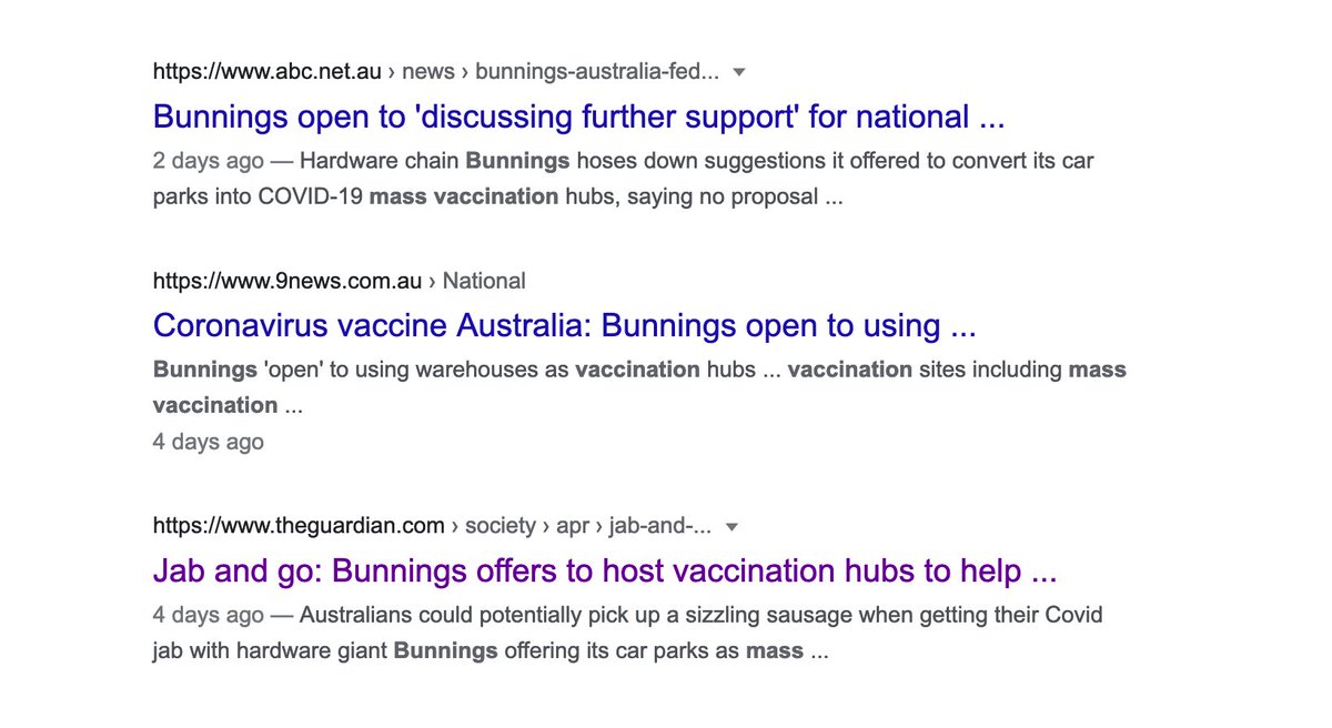 Did all of these journalists from across Australia all suddenly decide together on a whim, to ring Bunnings & suggest Bunnings use their car parks as mass vaccination hubs?Or did Bunnings comms team invent the story & put out a media release on something that hadn't happened?