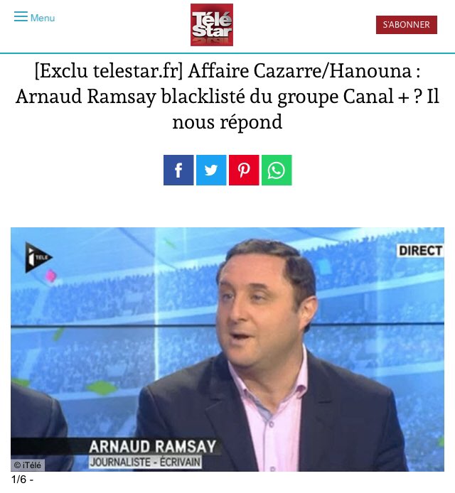 La main courante de Cazarre se transforme en plainte au commissariat du 9e ardt de Paris.« Du jour où mon nom a été publié, et alors que j’avais été invité des centaines de fois sur i-Télé pour parler sport, je n’ai plus jamais été sollicité. »