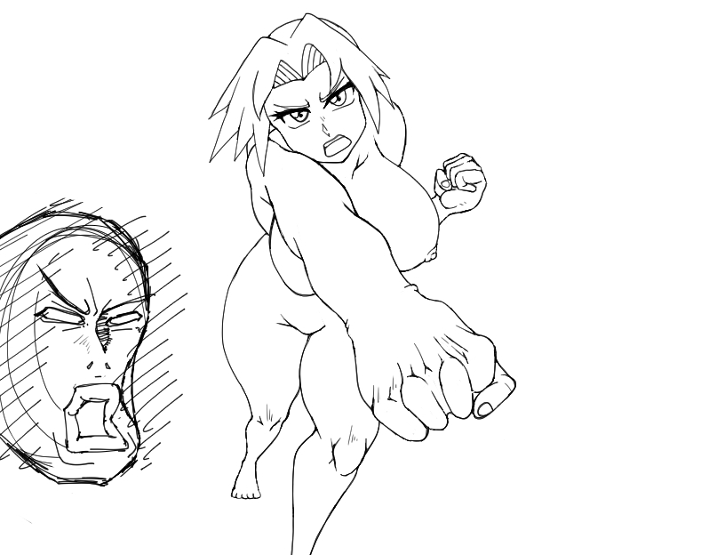 必殺技(強パンチ)の線画を描き直したところで放課後ティータイムや 