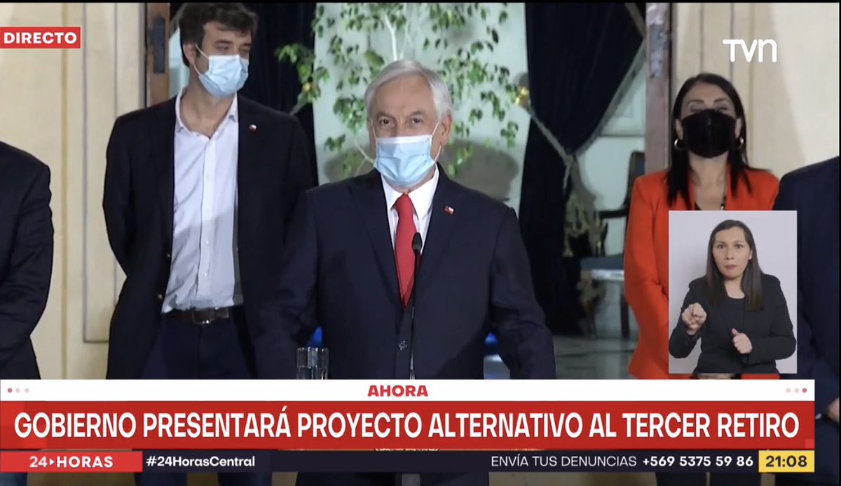 Piñera hace largo discurso apuntando a lo bien que lo ha venido haciendo (desconectado total), y anuncia que enviará un nuevo proyecto para un #TercerRetiro (demorando en casi 1 mes que la gente pueda retirar su dinero, cuando hay un proyecto listo, al que solo le falta su firma)