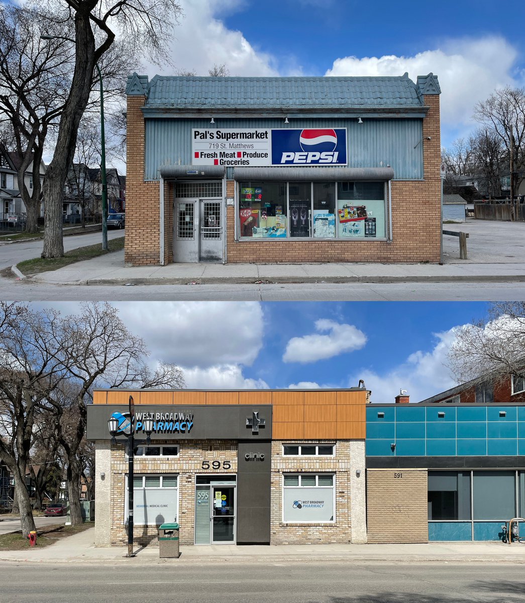 Winnipeg was the first city in Canada to have Safeway grocery stores. The company built 8 identical stores that all opened on October 18, 1929. Amazingly 5 of the buildings still exist. 2/14110 Sherbrook (store #1)247 Lilac535 Osborne719 St. Matthews595 Broadway