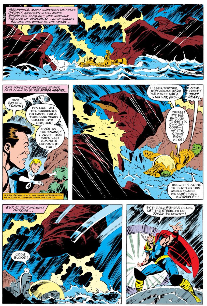 Thor controlling a celestial storm created by the omnipotent entity Pre-retcon Beyonder. Stated to have the power equivalent to a  thousand years of elemental fury rolled up in one. https://t.co/PClJsfePFF