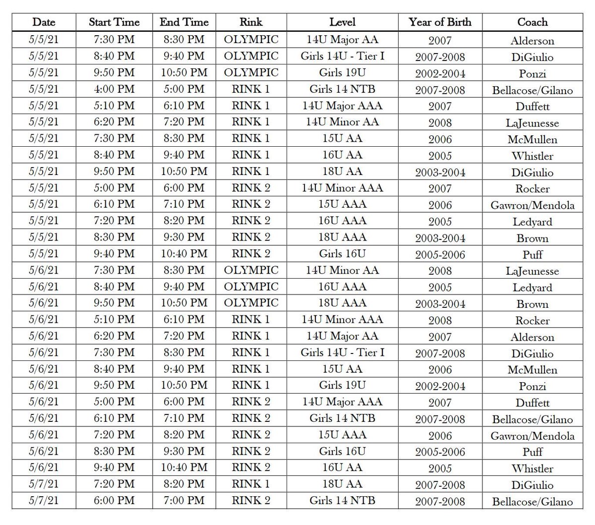 14u-19u boys &amp; girls try out schedule for the 21-22 season #travelhockey