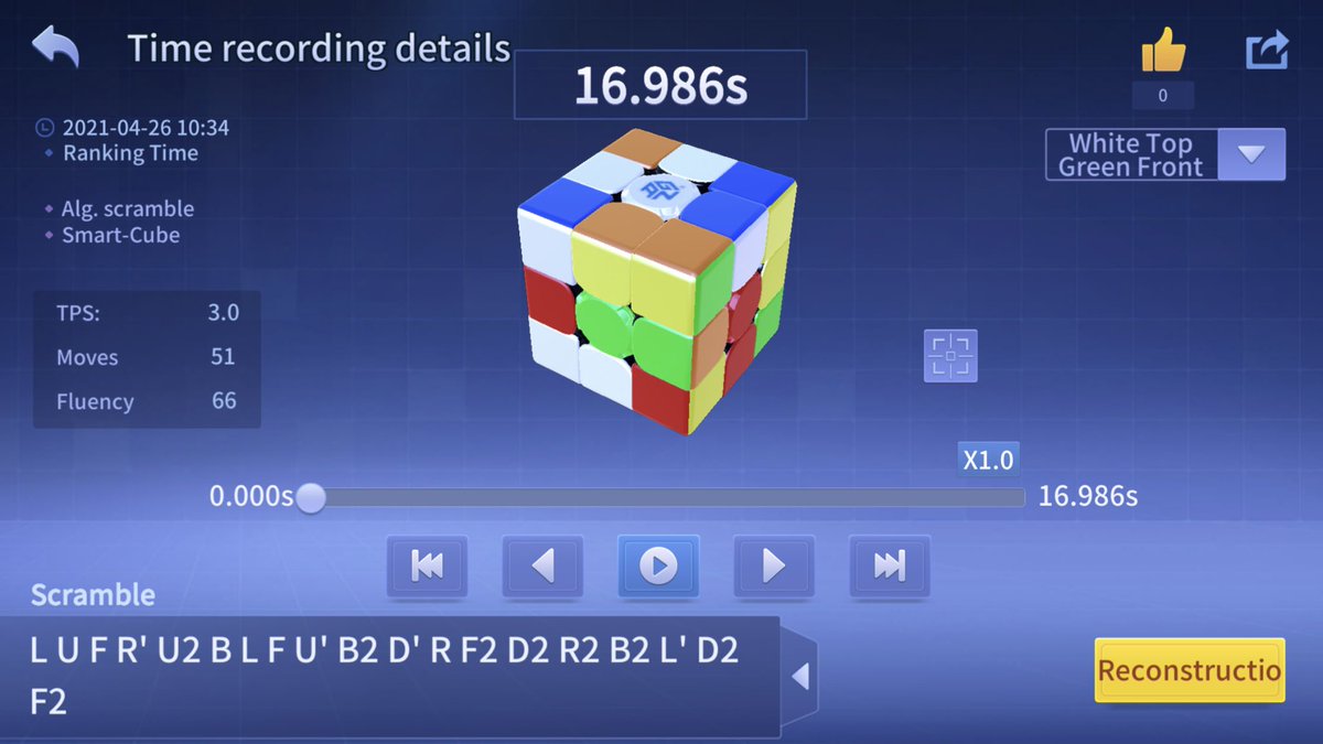 nicho's tweet image. 嚇到自己😶今朝陪阿仔上Zoom，坐喺旁邊不專心地隨意玩扭計骰，居然做出16.986秒成績！果然是開始突破20秒後就沒那麼困難嗎？ #cubing #扭計骰 #魔方 #3x3 #gan356icarry