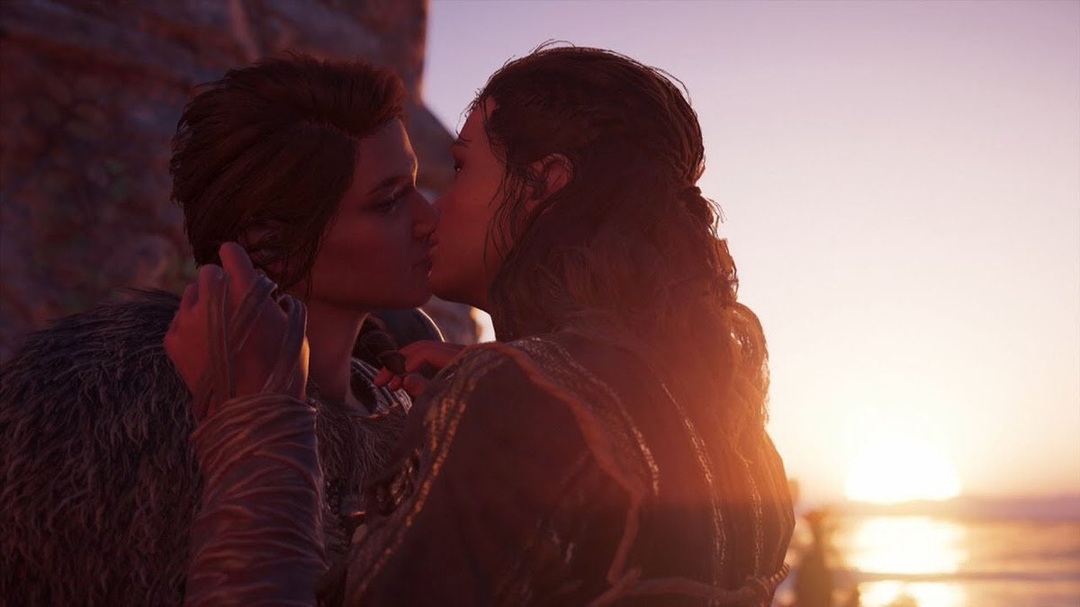 assassin’s creed: odyssey -in this game, you can either play as kassandra or alexios. to my knowledge, if you play as kassandra, you can romance kyra, which would make her sapphic (i’m not exactly sure what her sexuality is, but she would fall under sapphic)