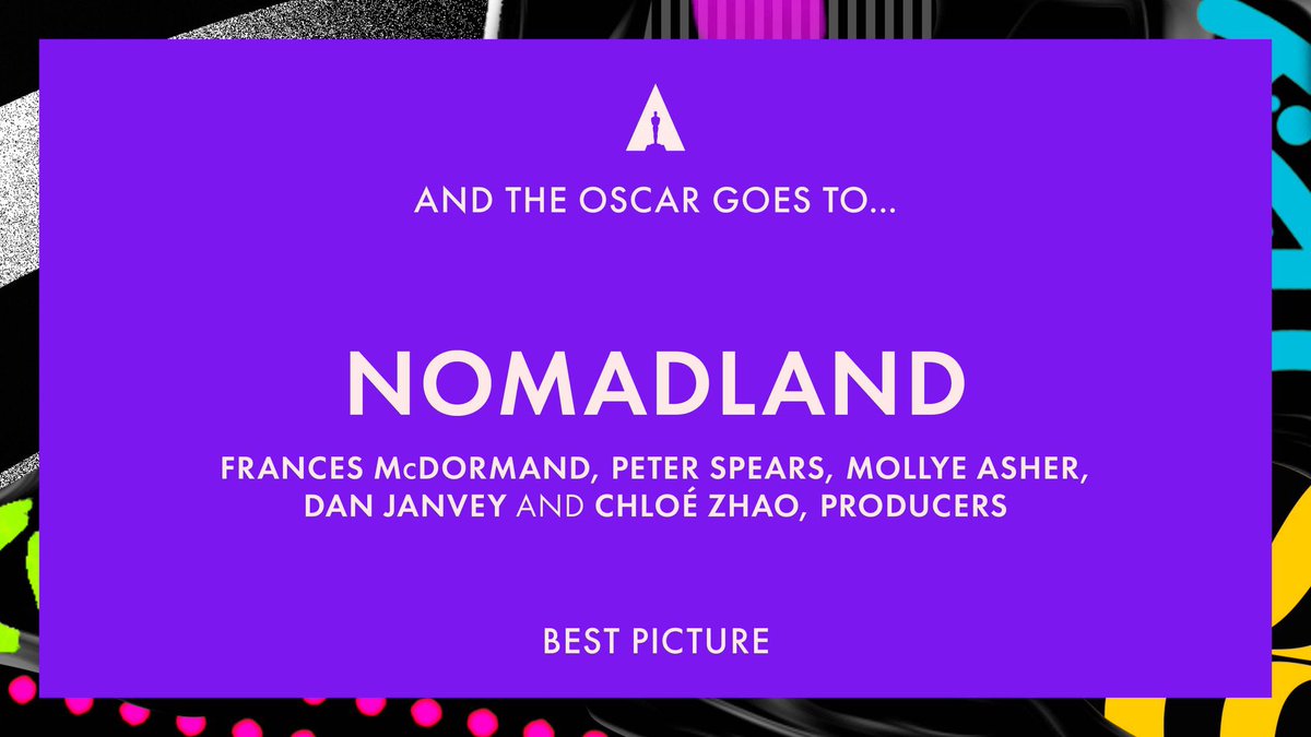 ARTMODEmag's tweet photo. AND THE OSCAR GOES TO... #Nomadland! 💫 La película ganó el premio a “Best Picture”. #Oscars https://t.co/ZMitFX2CjV