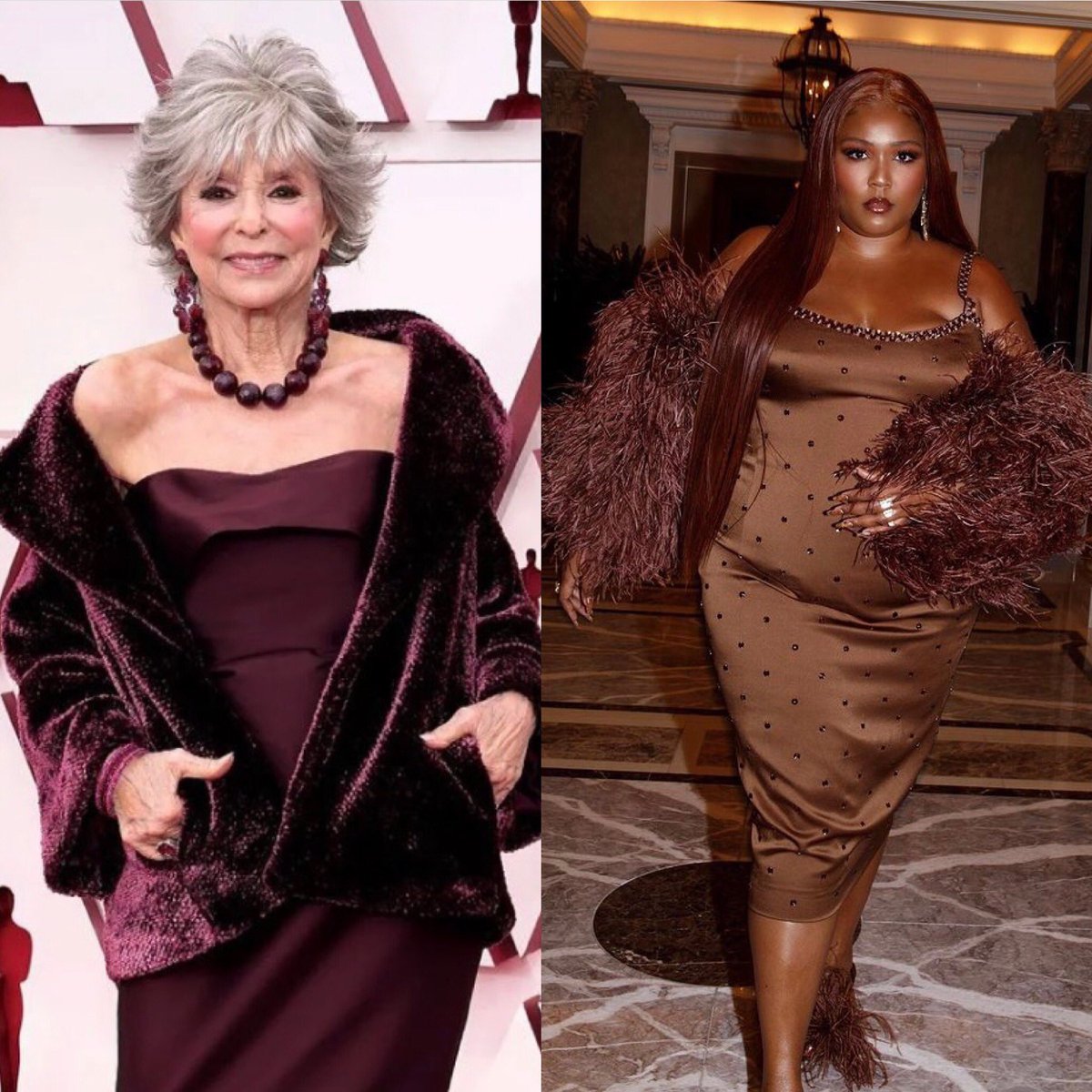 I think the Internet needs to know that Rita Moreno and Lizzo are wearing the same outfit tonight.