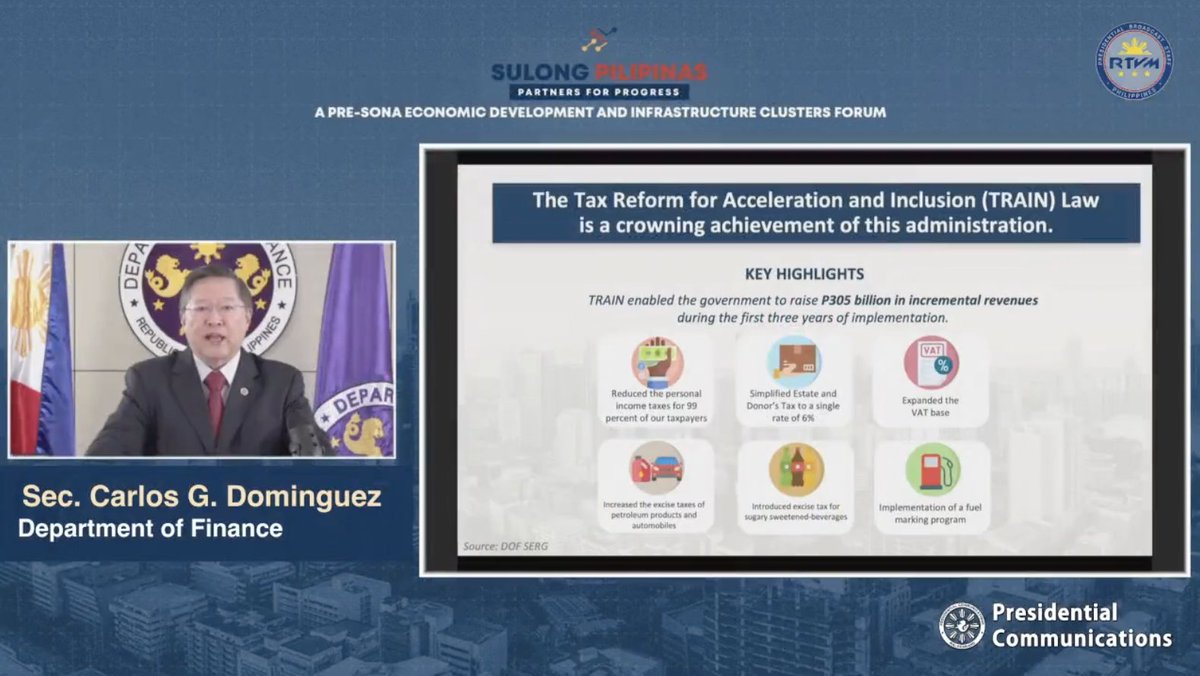 Dominguez: "The TRAIN law...is a significant achievement of this admin. It provided a recurrent and robust revenue flow that expanded social services and supported our massive econ investments in modern infra."This speech is an exercise in creative writing hehe.