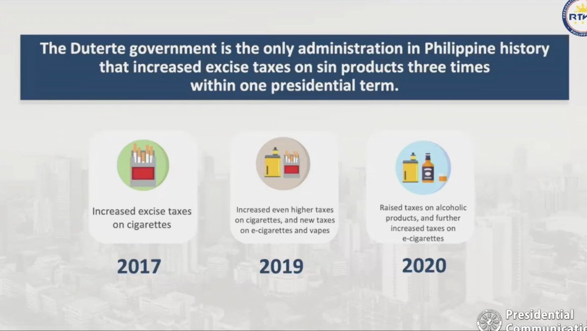 Dominguez: "The excise taxes on tobacco and alcohol products improved funding for the Universal Health Care Program, which is another landmark reform of this admin."San banda yung UHC??? Also, halatang legacy mode na ang mga ito.