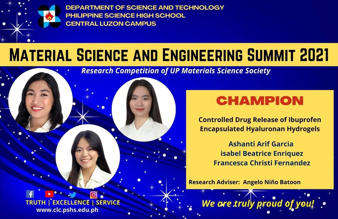 PSHS_CLC's tweet photo. Win Big!
Three research projects of students of the PSHS-CLC emerged as victors after bagging all major awards in the 2021 Materials Science and Engineering Summit- Research Competition.
#TruthExcellenceService #HeartofExcellenceinCentralLuzon #DOSTScienceforthePeople https://t.co/b9aBaCATon