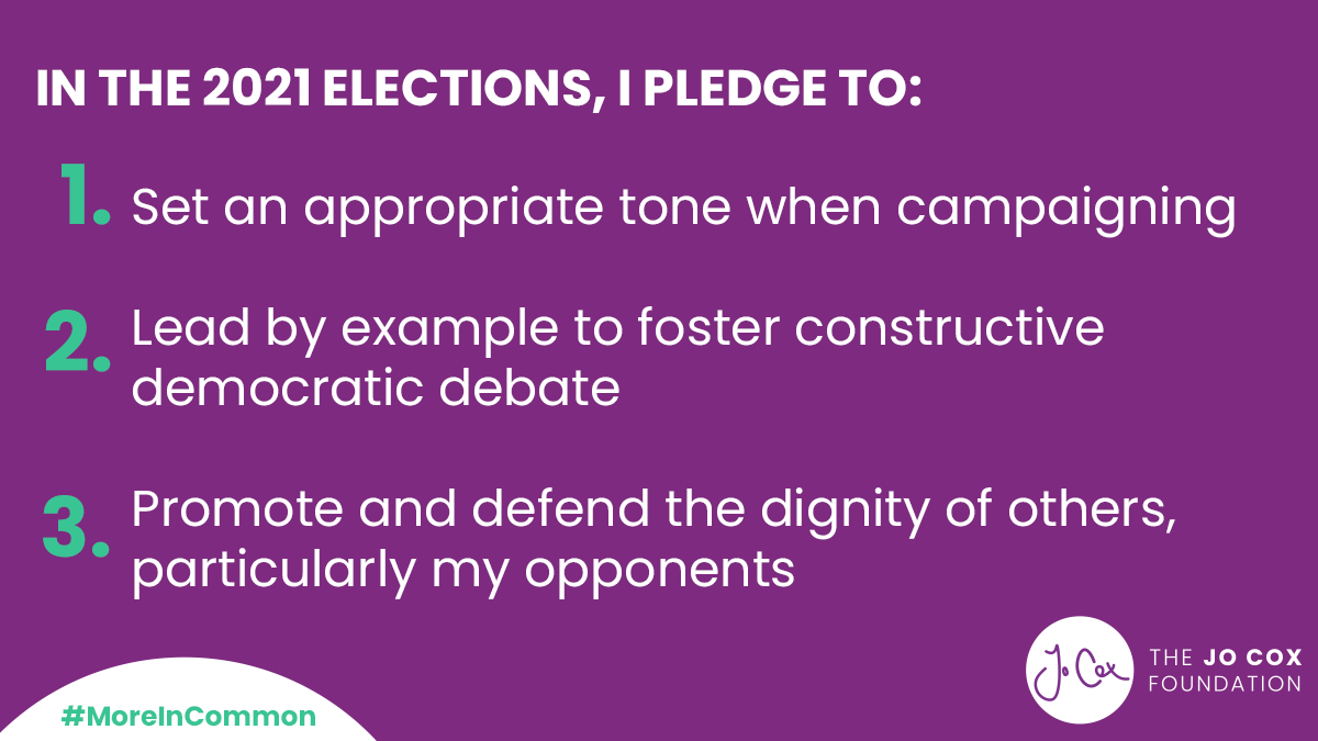 We have been working closely with candidates to ensure a commitment to a respectful election campaign, with the establishment of the 2021 election pledge, promoting a strong message of kindness, adhering to Jo’s message of ‘more in common’. (7/8)