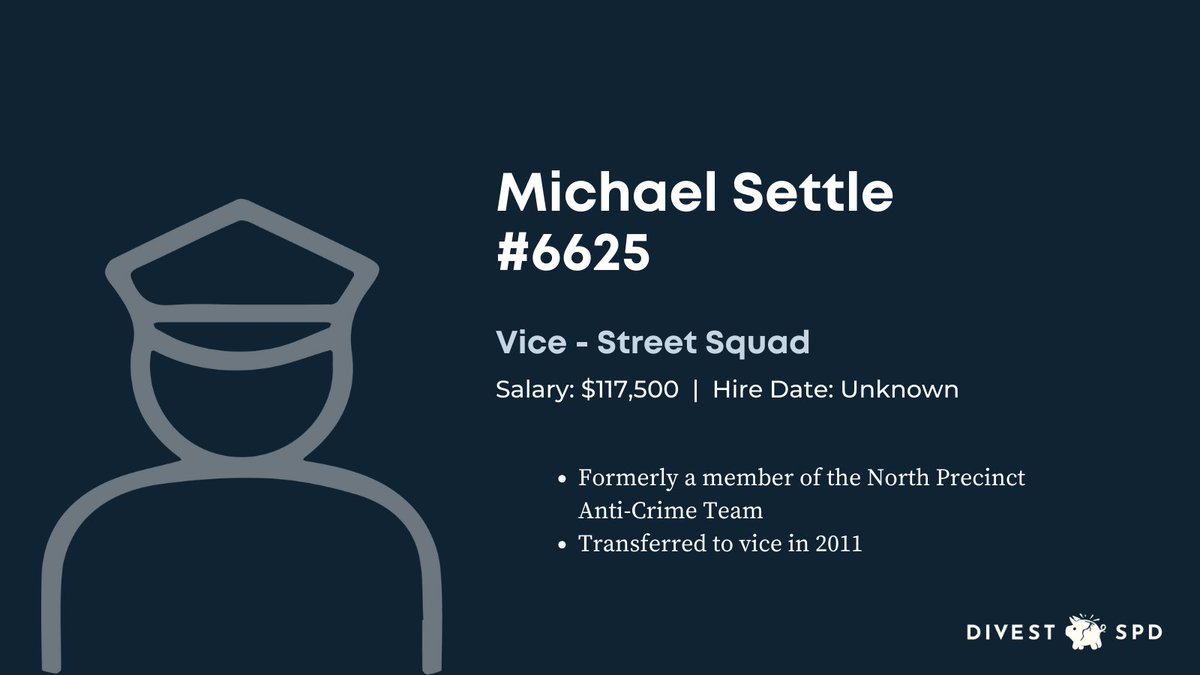 Last up is Michael Settle, the acting sergeant detective of the vice unit. His record is surprisingly sparse. Possible explanation: He became a detective in 2011 and therefore faced fewer situations that might generate public complaints. (14/ )