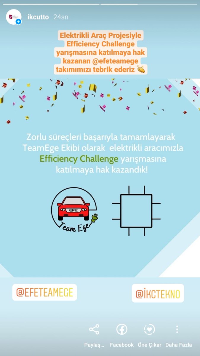 Elektrikli Araç Projesiyle Efficiency Challenge yarışmasına katılmaya hak kazanan @efeteamege takımımızı tebrik ederiz 👏