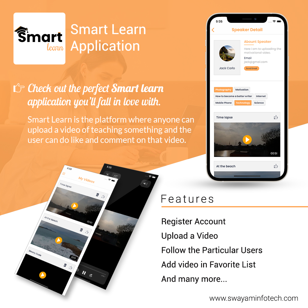swayaminfotech's tweet image. The Smart Learn video application is the one type of E-learning platform. If you want the same for your organization then we are here to help you. Contact us now for more information.
swayaminfotech.com/smart-learn-vi… 
.
#smartlearnapp #learningappdevelopment #elearningapp #swayaminfotech