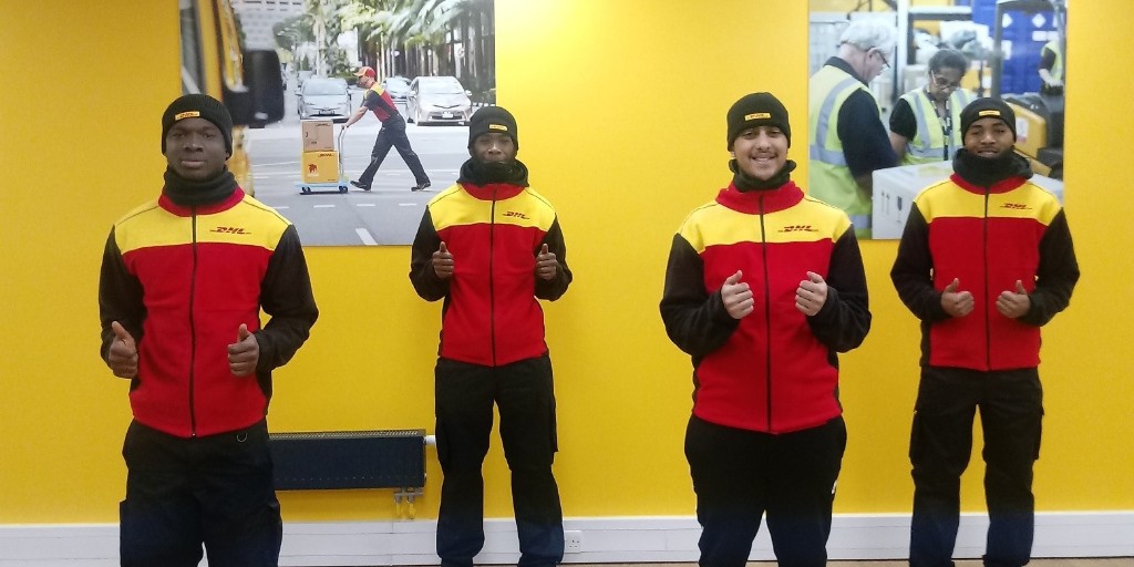 This photo was taken on their first day of work experience. Now Humzah, Aaron, Jason &amp; Kwame all have full time jobs! 👏

Our partnership with <a href="/dhlukfoundation/">DHL UK Foundation</a> has been going since 2017 and in that time more than 150 people have completed paid work placements!

#MondayMotivation