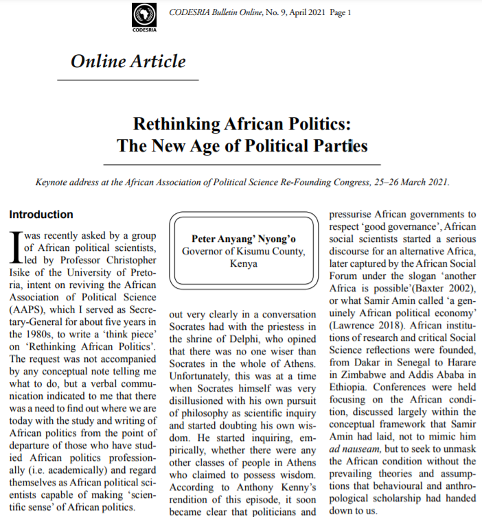 CODESRIA's tweet photo. Prof. @AnyangNyongo reflecting on the role of political parties in rethinking African politics at the recent conference re-launching @AAPSrising. 
Prof @ChrisIsike was elected President of the Association.
➡️https://t.co/b7P2Q5qMnz https://t.co/GPe5YI7DNa