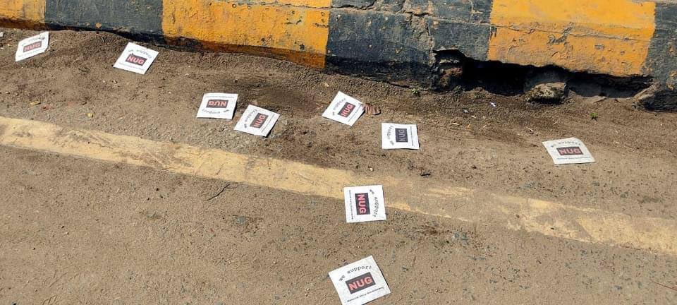 Locals in Pyay scattered “We Support NUG” brochures in the most crowded areas of the city to show strong support for our legitimate government <a href="/NUGMyanmar/">National Unity Government Myanmar</a>.
#Apr26Coup
#WhatsHappeningInMyanmar