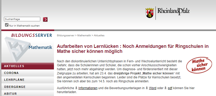 Mathe sicher können: Das auf 3 Jahre angelegte Projekt startete am Freitag mit 11 Kernschulen, die das Programm intensiv erproben und eine Prozessbegleitung erhalten. Zu den Kernschulen kommen in 5 Regionalsets weitere Ringschulen dazu.  Diese nehmen an allen Tagungen teil, (1/2)
