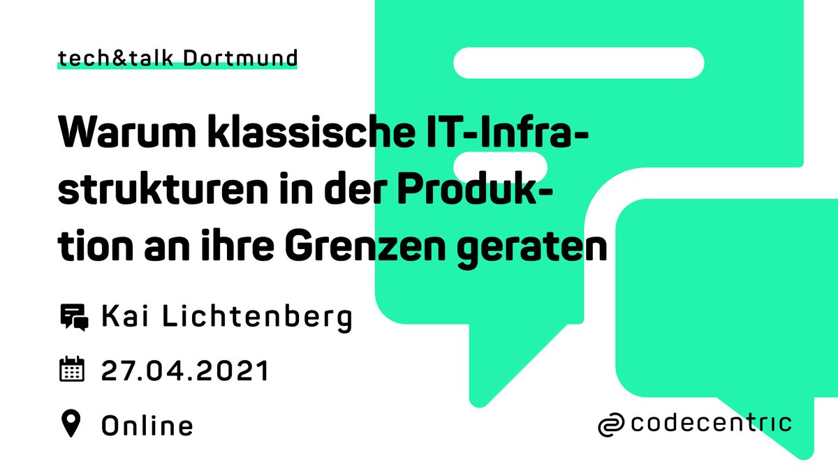 codecentric's tweet image. 🛃 Stop! Warum klassische IT-Infastrukturen in der Produktion an ihre Grenzen geraten, erklärt Kollege @kai_lichtenberg am 27.04. in seinem gleichlautenden Talk: hubs.ly/H0L2cd_0

#Digitalisierung #techandtalk #Meetup