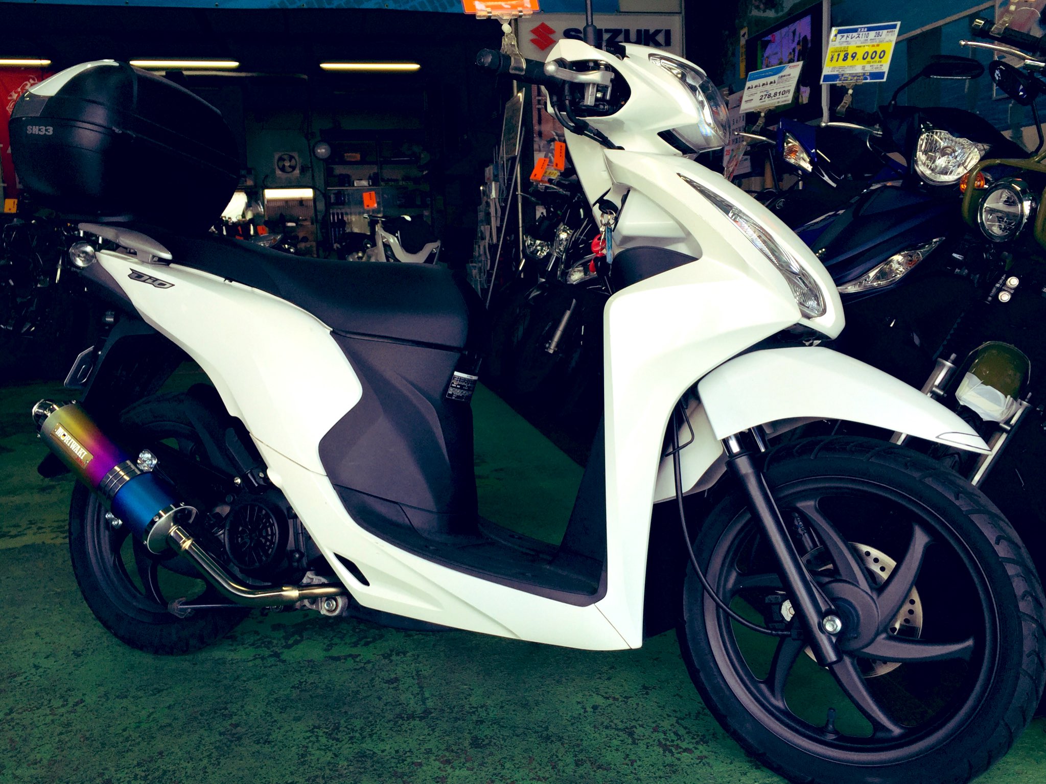 トーヨーオート Toyoauto 東洋 御成約ホンダdio110 納車整備及び Shadリアボックス モリワキマフラー スフィアライトledヘッドライトバルブの取り付け完了しました ありがとうございました マフラー 良い音しております ホンダ正規代理店