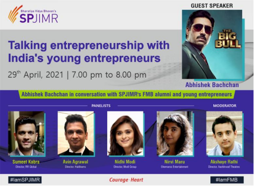 SPJIMR's tweet photo. .@spjimrfmb invites you for a webinar on entrepreneurship with some of SPJIMR's FMB alumni and young entrepreneurs, on April 29th, Thursday at 7 pm. @juniorbachchan would be the guest speaker for the event.
Register here - https://t.co/5OrUcmBYpr
#IamSPJIMR #IamFMB #SPJIMR https://t.co/ZIqzFiG4MY