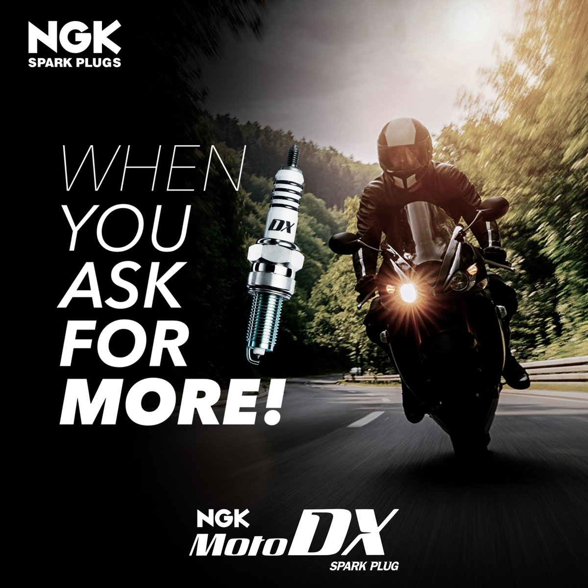 NGKbusi's tweet photo. Dengan material baru Logam Mulia Ruthenium yang dikombinasikan bersama Iridium, MotoDX siap menghadirkan sensasi berkendara yang luar biasa. Tak hanya itu, bentuk Ground Electrode D-Shape juga menghadirkan aerodinamika di ruang bakar yang membuat performa motor lebih maksimal. https://t.co/T19tIRGdaY