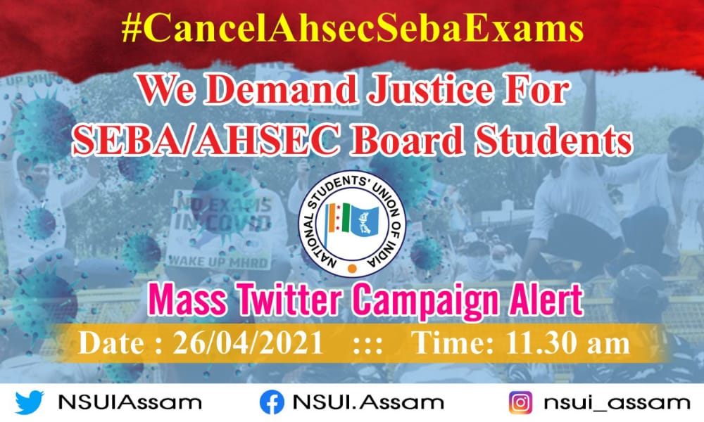 Chandee76370573's tweet photo. Postpone Assam Board Exams! Student's life do matter. Postpone the H.S.L.C &amp; H.S exams'21. Save the youths of Assam
#StudentsLivesMatter #wakeupSEBA #wakeupAHSEC #postponeassamboardexams #Wewantvirtualmodeexamination #scrapassamboardexam
@himantabiswa
@ahsec12 
@sarbanandsonwal https://t.co/yoDRYbsh73