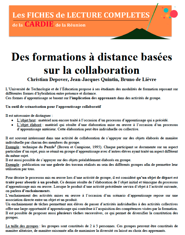 CardieReunion's tweet image. La @CardieReunion vous propose deux nouvelles fiches de lecture : l'une sur des formations à distance basées sur la collaboration, l'autre sur Kadékol n°30 (École et confinement) @educIFE . Pour les télécharger, c'est ici : pedagogie.ac-reunion.fr/cardie.html @TeyssendierL @AdelineLefevre5