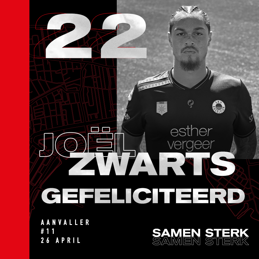 excelsiorrdam's tweet photo. 🎂 𝗛𝗔𝗣𝗣𝗬 𝗕𝗜𝗥𝗧𝗛𝗗𝗔𝗬: @JoelZwarts
🥳 De aanvaller is vandaag 2️⃣2️⃣ jaar geworden! 𝙂𝙚𝙛𝙚𝙡𝙞𝙘𝙞𝙩𝙚𝙚𝙧𝙙 𝙚𝙣 𝙜𝙚𝙣𝙞𝙚𝙩 𝙫𝙖𝙣 𝙟𝙚 𝙙𝙖𝙜! 🎉

💪⚫🔴 #samensterk https://t.co/X0Ogb2rNki