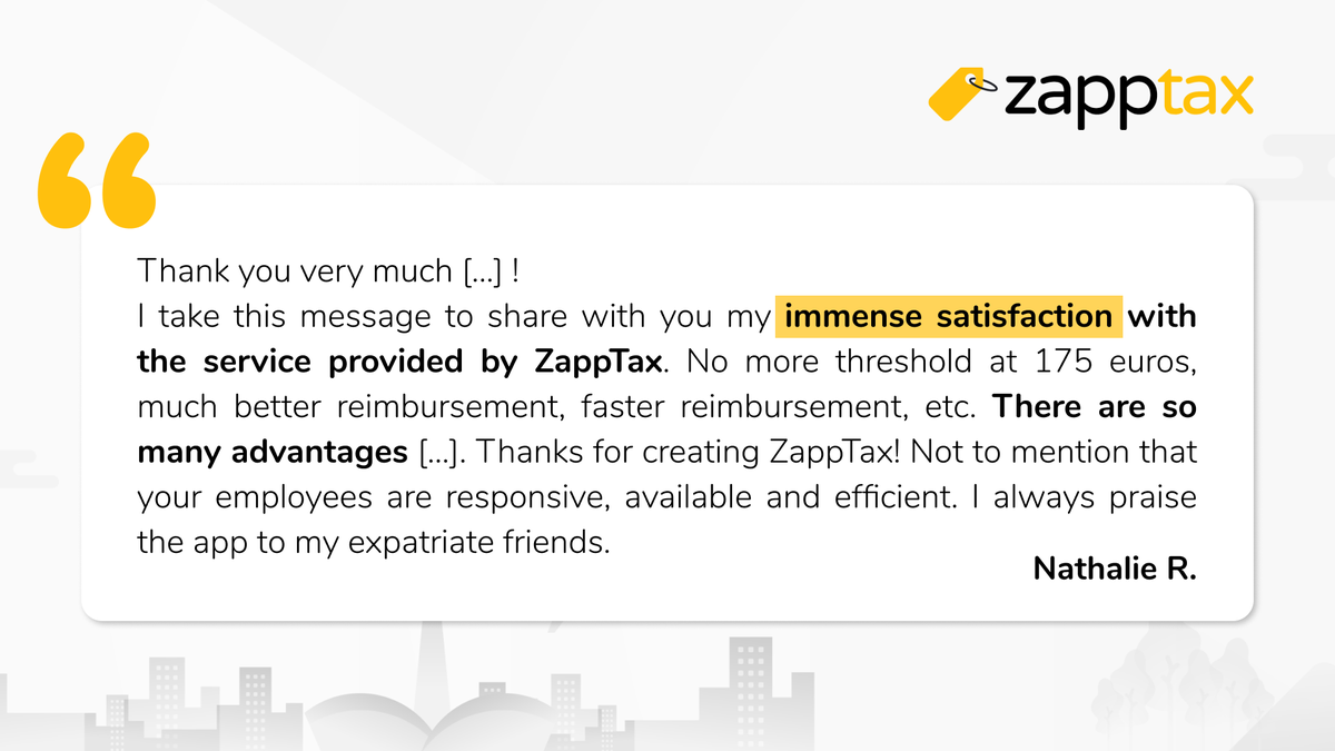 zapptax's tweet photo. We certainly have the best users. Thank you for your trust. 💛
#zapptax #review #taxfreeshopping #detaxe #shopping https://t.co/oSx1y6TYPe