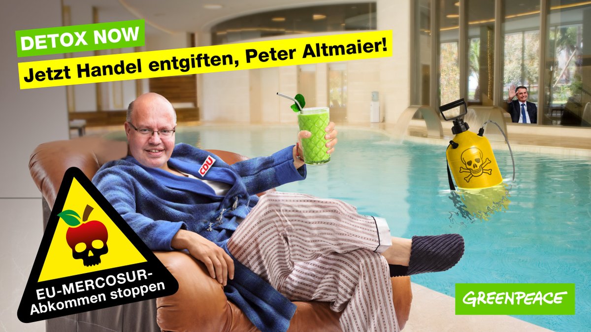 Wer möchte schon toxic relations? Offensichtlich @peteraltmaier, denn er setzt sich für das EU-Mercosur Abkommen ein. Einen Deal, der für noch mehr Gift in der Landwirtschaft Lateinamerikas steht! Und der mehr Profit für @Bayer und @BASF_DE bringt. #stopeumercosur