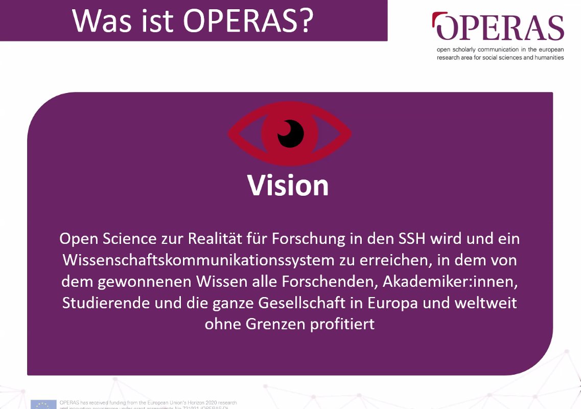 OPERAS_GER's tweet photo. Als erster National Node von @OPERASEU verbindet #OPERASGER die europäische und die deutsche Forschungslandschaft in den Geistes- und Sozialwissenschaften. Von den bisherigen Erfahrungen in unserem Projekt berichtet Marlen Töpfer. #Opening_OPERASGER https://t.co/2hKSKi3r2Z