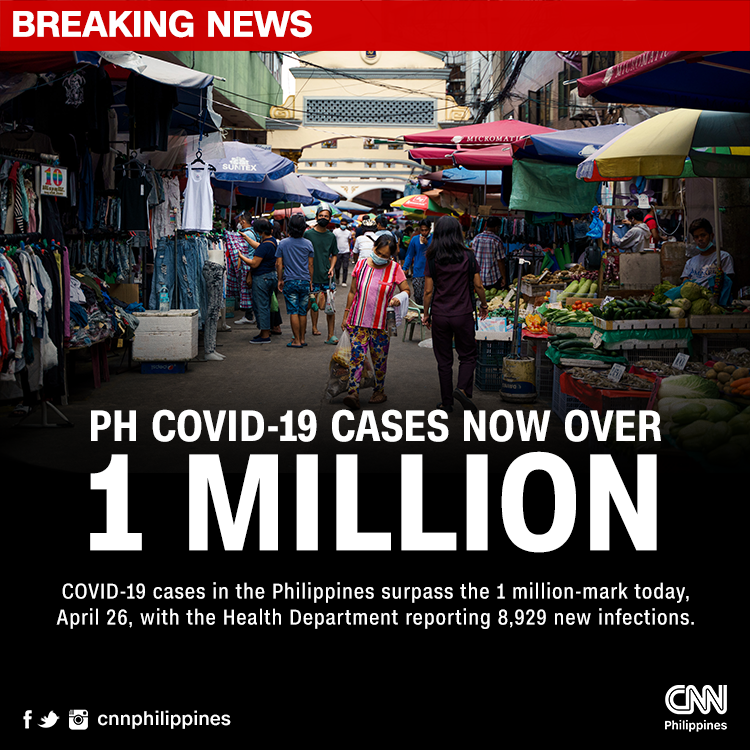 newswatchplusph's tweet photo. BREAKING: The Philippines hits a grim milestone of over a million COVID-19 cases today, more than a year into quarantine restrictions https://t.co/sDo55hwVGt https://t.co/M5BID5bgV8