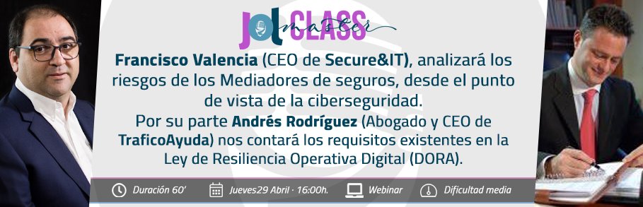 Correduidea's tweet photo. Debido a la cantidad de consultas que hemos recibido, en referencia a las necesidades y obligaciones respecto a ciberseguridad. Hemos invitado a Francisco Valencia @Secure_and_IT y Andrés Rodríguez de  @TRAFICOAYUDA a nuestra #JolCiber para que nos lo cuenten. https://t.co/5oSplsllAc