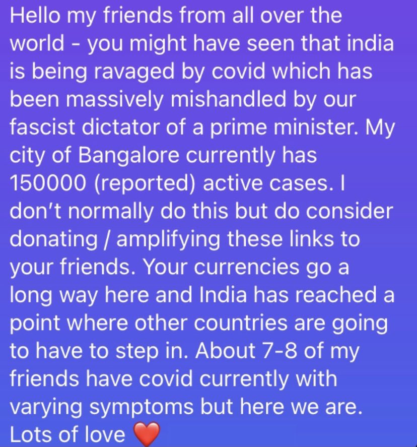 thipaiah_'s tweet photo. Although I have a grand total of 11 followers - would really appreciate RT’s + contributions to this fund for my city of #Bengaluru which is currently just reported 150000 active #COVID19 cases please: https://t.co/DAUs5QSrf1 (there are several other organisations too) https://t.co/nTOrZUqiDt