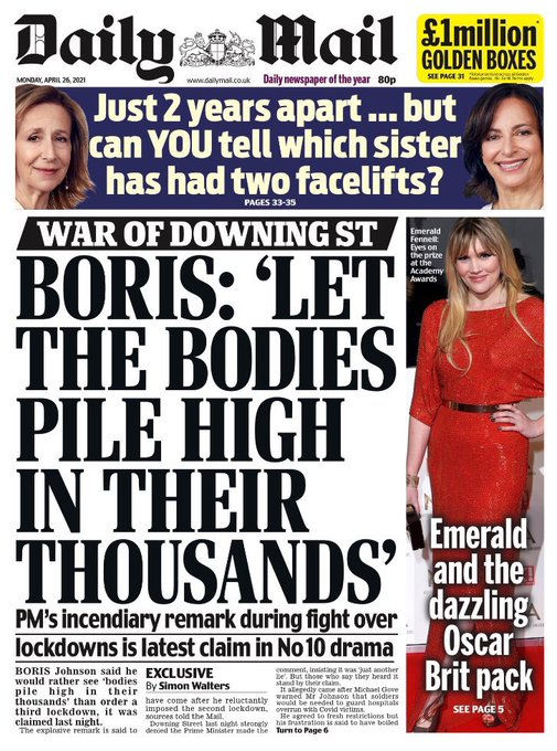  #THREAD about Boris Johnson, dead bodies, Brexit, & Andrew Neil's TV Channel & power.The news is full of claims that last year, Boris Johnson said “No more fucking lockdowns: let the bodies pile high in their thousands”, which our sociopathic Govt dismissed as "comedy gossip".