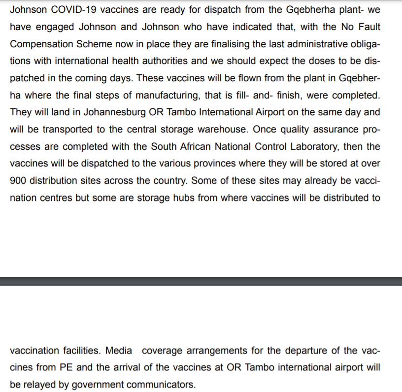 16. When will our first batches of jabs arrive? These dates change all the time. Latest: 1.1 million doses (of 31 million)  #JohnsonandJohnson jabs. “Within the coming days”. Where will the jabs come from? Aspen in Gqebherta. 650 000 doses  #Pfizer (of 30 million): “Before May 17.”