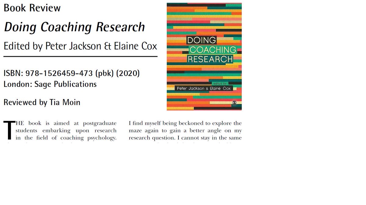Yi-Ling Lai (@yilinglai) on Twitter photo ICPR16(1): book review "Doing Coaching Research edited by Peter Jackson & <a href="/ElaineCox11/">Dr Elaine Cox 🍃 💚 🍃🌽🥬🐦⬛🇬🇧</a> reviewed by Tia Moin. This book is well-suited for postgraduate students researching in coaching psychology from a pragmatic perspective. shop.bps.org.uk/international-…
@SGCP #coaching #research ICPR16(1): book review "Doing Coaching Research edited by Peter Jackson & <a href="/ElaineCox11/">Dr Elaine Cox 🍃 💚 🍃🌽🥬🐦⬛🇬🇧</a> reviewed by Tia Moin. This book is well-suited for postgraduate students researching in coaching psychology from a pragmatic perspective. shop.bps.org.uk/international-…
@SGCP #coaching #research