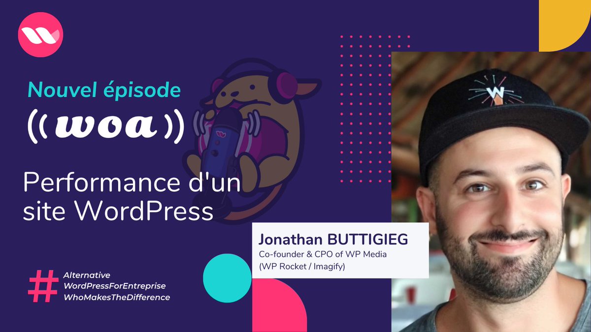 agence_whodunit's tweet photo. Le nouvel épisode de WOA! (#WordPress on Air) vient de sortir 🎉

👉 Un podcast axé sur la performance avec @GeekPressFR, Co-founder &amp; CPO de @wp_media_me (@wp_rocket / @imagify) !

Écoutez-le ici : https://t.co/ScLEr1o3Sm https://t.co/AXbGdbfIMa