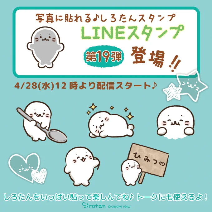 LINEスタンプ新作写真に貼れるしろたんスタンプ写真や動画に貼って使えるしろたんスタンプが4/28(水)12時 配信予定!しろたんが寝そべったりお料理を食べたり...スタンプでかわいくアレンジお楽しみに(=・ω・=)#しろたん #sirotan #LINE #スタンプ 