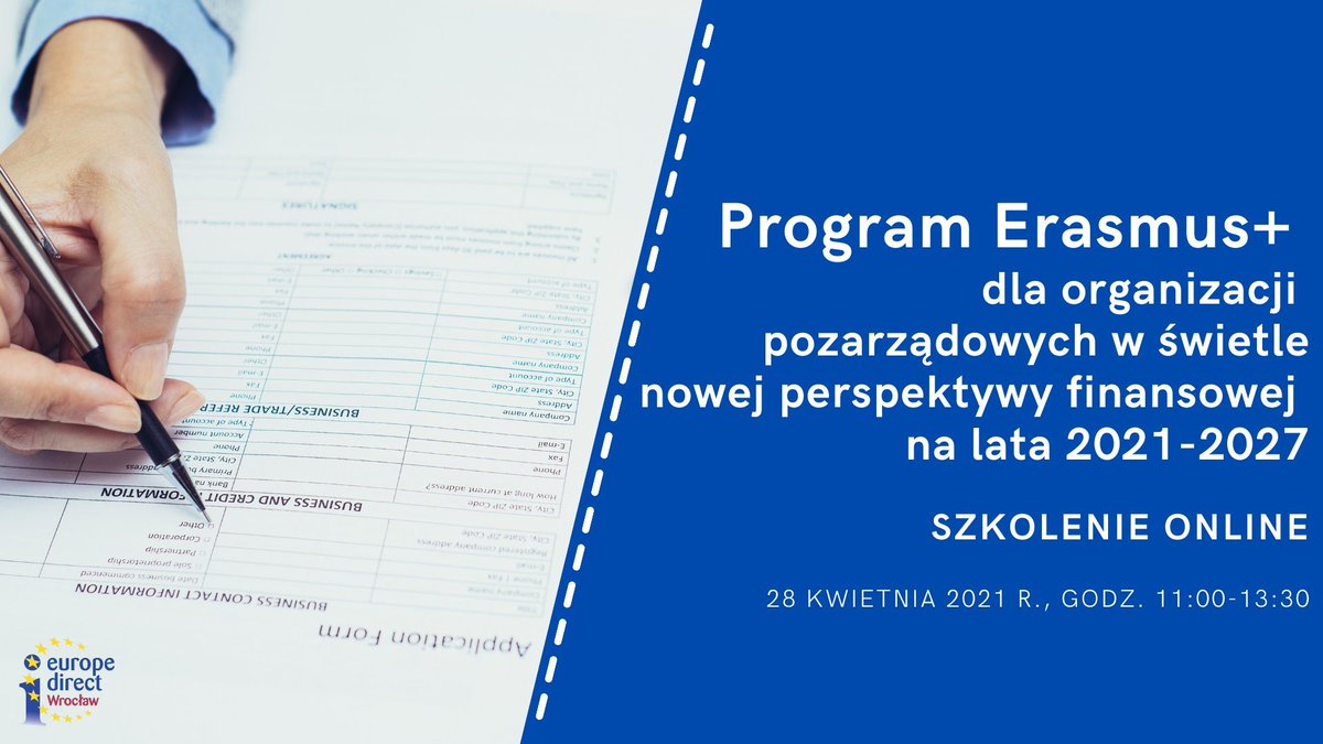 EDWroclaw's tweet photo. Jeszcze tylko do dzisiaj można wysyłać zgłoszenia na nasze szkolenie online: Program Erasmus+ dla organizacji pozarządowych w latach 2021-2027 🇪🇺📝

Nie zwlekajcie i napiszcie do nas jak najszybciej 🙂

Liczba miejsc ograniczona❗️

Szczegóły 👉https://t.co/TVnwYojSbR https://t.co/nf9pl2T8ST