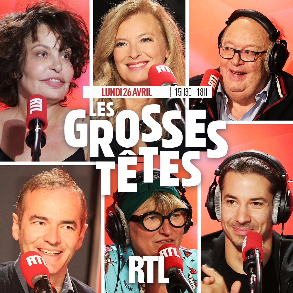 GrossesTetesRTL's tweet image. ✒👏🎙🎭🎬💦 Bonjour à tous ! Découvrez #LesGrossesTêtes de ce lundi #26Avril ❗❗ Autour de @ruquierofficiel aujourd'hui : @FranckFerrand, @IsaMergault, @JeremyFerrari, @BernardMabille, @ChristineBravo7 et @valtrier 😁🎙 Rendez-vous à 15h30 sur @RTLFrance ! ⏰