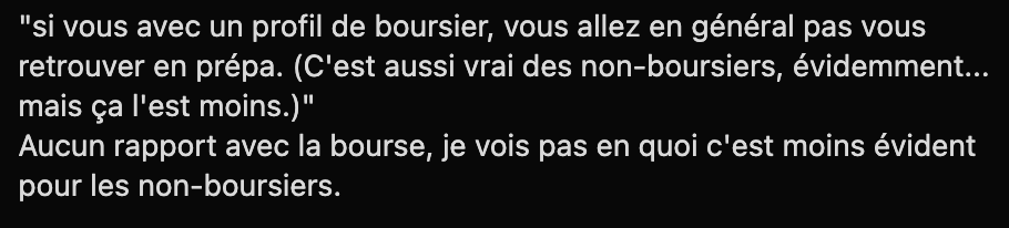 Ah oui donc en fait c'est ça, certains comprennent absolument pas qu'il est question de socio. C'est... Wow. (Vous en avez des cours en prépa ou pas ? )