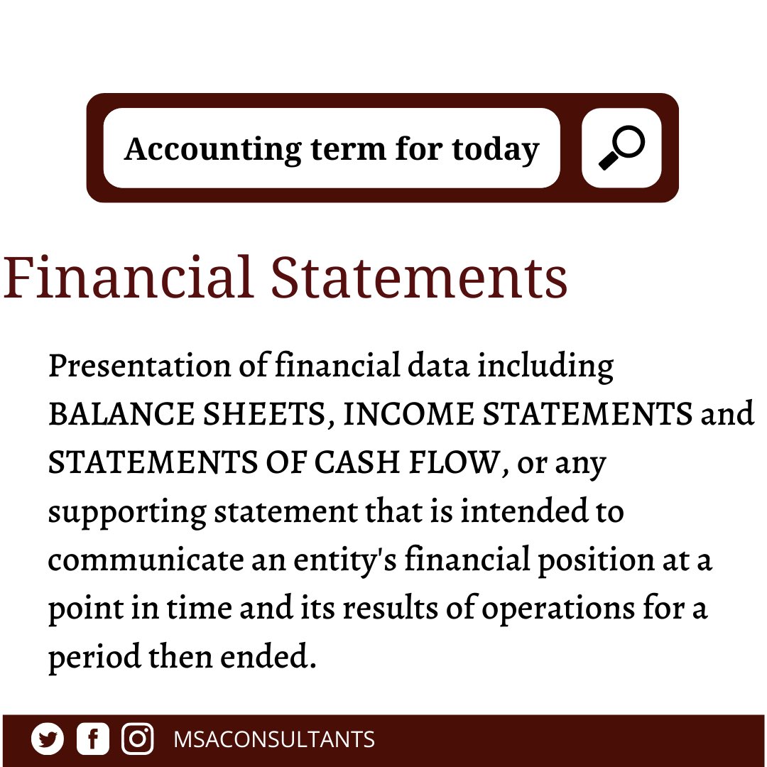MSA_Consultants's tweet image. It is very important that the statements are prepared and presented in the true and fair view and respect to the acceptable financial reporting framework and the law.

For more information, visit our website or simply send a Dm.

msa-intl.com

#msaconsulting #msa