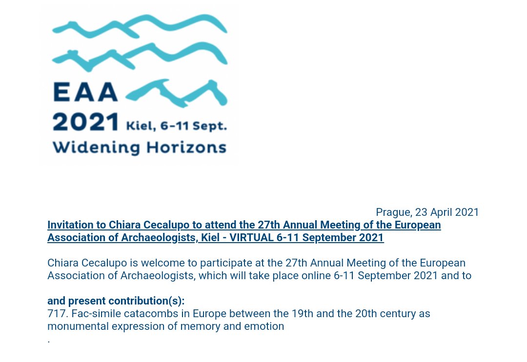 I'm so excited I was accepted for the next EAA Congress in
September! Thank you very much @archaeologyEAA !
#WideningHorizons #Archaeology #Catacombs #memory #history