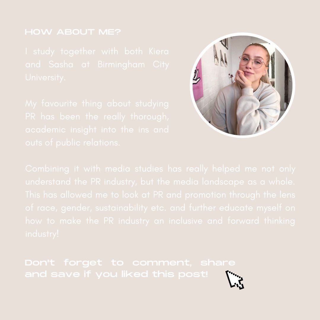 BCUWeArePR's tweet image. We’re starting our PR student soundbite series today, sharing some thoughts from three final year @bcumedia students... first up, what’s been their favourite thing about studying PR? 

#prstudent #prcourse #bcuwearepr #bcumedia #doprdifferently