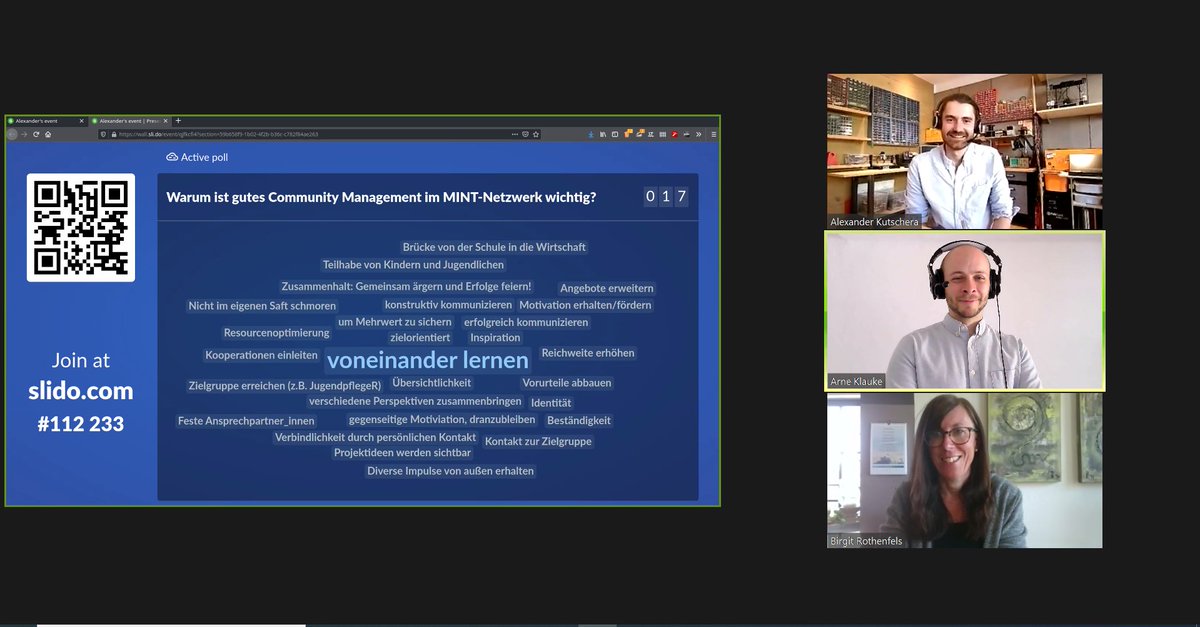 Heute durfte ich beim #KDMR2021 mit Birgit Rothenfels und Alexander Kutschera den Workshop "#Communitys: Der (einzig wahre) Weg zur nachhaltigen #MINT-Förderung" halten. #zdinrw <a href="/zdiNRW/">zdi.NRW</a> <a href="/KoerberEdu/">Körber Edu</a>