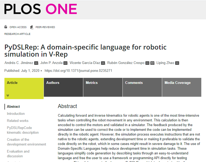 DirInves_FULL's tweet photo. "PyDSLRep: A domain-specific language for robotic simulation in V-Rep" de John Anzola, Andrés Jimenez, Vicente García, Rubén González & Liping Zhao. Publicado en la revista @PLOSONE
📄https://t.co/AItql6HvzL
#Recomendado #LunesDeIngeniería #FullGUIAS https://t.co/BdHMbWe5HT